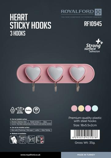 display image 9 for product Heart Sticky Hooks, 3pcs Self Adhesive Wall Hooks, RF10945 | Hooks for Bathroom, Kitchen, Bedrooms, Closet, Office, Showrooms, Laundry Room & More
