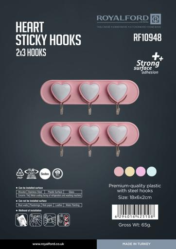 display image 9 for product Heart Sticky Hooks, 2x3pcs Self Adhesive Wall Hooks, RF10948 | Hooks for Bathroom, Kitchen, Bedrooms, Closet, Office, Showrooms, Laundry Room & More