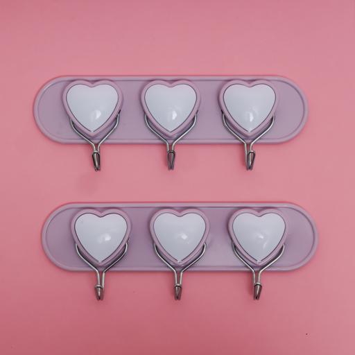 display image 1 for product Heart Sticky Hooks, 2x3pcs Self Adhesive Wall Hooks, RF10948 | Hooks for Bathroom, Kitchen, Bedrooms, Closet, Office, Showrooms, Laundry Room & More