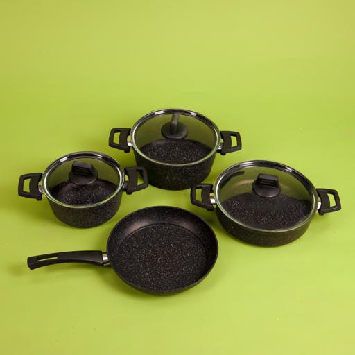 Biogranit 7 Piece Cookware Set Black, 7 Pieces Granite Cookware Set, 7  Pieces Pot Pan Set 