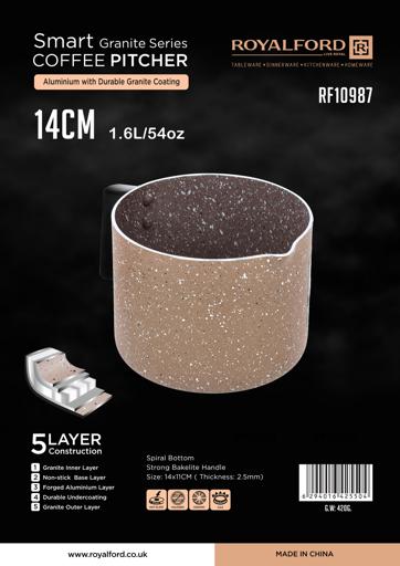 display image 7 for product Coffee Pitcher, Aluminium with Granite Coating, RF10987 | 1.6L Steaming Pitchers | Durable Granite Milk, Coffee, Cappuccino, Latte, Barista Milk Jug Cup with Pour Spout Pitcher