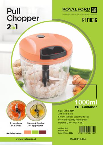 display image 12 for product 2-in-1 Pull Chopper, 1000ml PET Container, SS Blade, RF11036 | Manual Handheld Food Chopper/ Cutter | Mini Hand Pull Food Processor/ Mixer/ Dicer