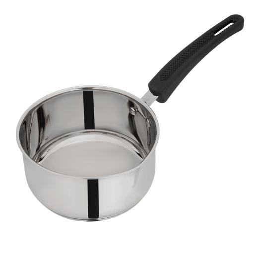 display image 0 for product 14cm Stainless Steel Saucepan, Induction Base, RF11121 | Stainless Steel Kitchen Cookware | Heavy-gauge Tri-ply Base Saucepan with Pouring Spout & Comfortable Handle