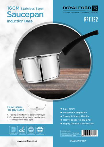 display image 7 for product 16cm Stainless Steel Saucepan, Induction Base, RF11122 | Stainless Steel Kitchen Cookware | Heavy-gauge Tri-ply Base Saucepan with Pouring Spout & Comfortable Handle