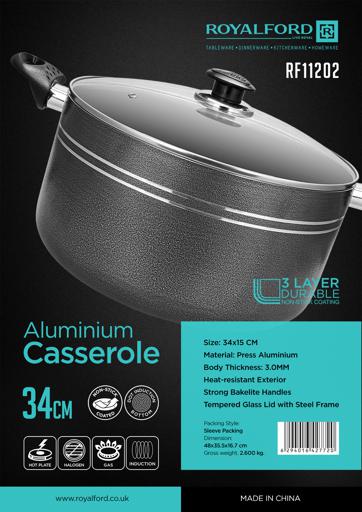 display image 12 for product Royalford Non-Stick Casserole with Stainless Steel  Lid - 34CM