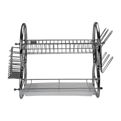 display image 4 for product Royalford 2 -Tier Stainless Steel Dish Drainer Rack - Utensil Holder, Drying Rack, With Plastic Tray