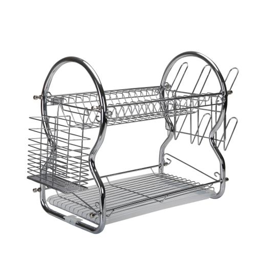 display image 5 for product Royalford 2 -Tier Stainless Steel Dish Drainer Rack - Utensil Holder, Drying Rack, With Plastic Tray