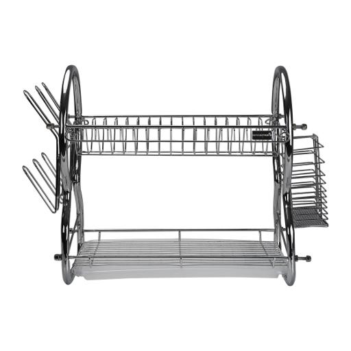 display image 6 for product Royalford 2 -Tier Stainless Steel Dish Drainer Rack - Utensil Holder, Drying Rack, With Plastic Tray