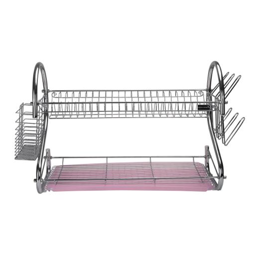 display image 1 for product Royalford 2 Layer Metal Dish Rack - Multi-Purpose Draining Board With Drip Tray, Durable And Easy