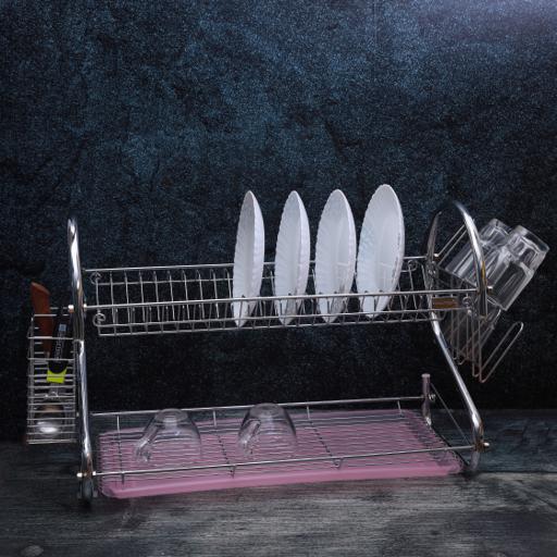 display image 2 for product Royalford 2 Layer Metal Dish Rack - Multi-Purpose Draining Board With Drip Tray, Durable And Easy