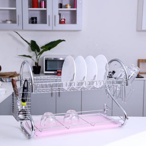 display image 3 for product Royalford 2 Layer Metal Dish Rack - Multi-Purpose Draining Board With Drip Tray, Durable And Easy