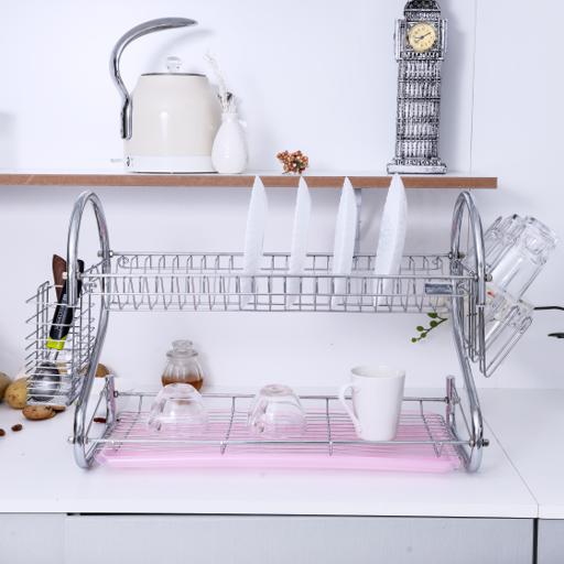 display image 5 for product Royalford 2 Layer Metal Dish Rack - Multi-Purpose Draining Board With Drip Tray, Durable And Easy