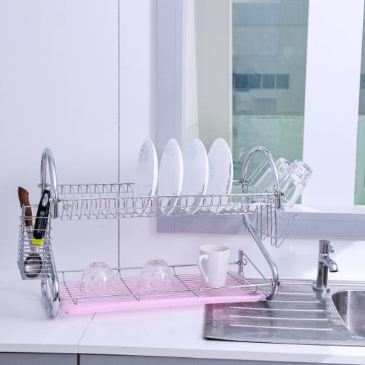 display image 6 for product Royalford 2 Layer Metal Dish Rack - Multi-Purpose Draining Board With Drip Tray, Durable And Easy