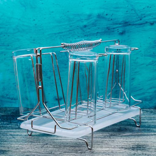 display image 4 for product Royalford Stainless Steel 8 Glass Stand Holder With Drainer - Glass Drainer Storage Drying Rack