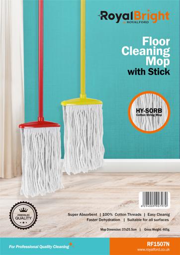 display image 17 for product Royalford Cotton String Floor Mop With Stick 40Cm - Long & Durable Metal Handle