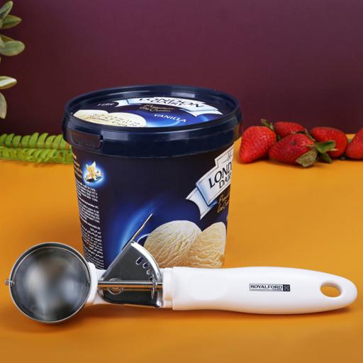 display image 2 for product Royalford Stainless Steel Ice Cream Scoop - Ice Cream Scoop With Trigger Lever And Comfort Grip Hand