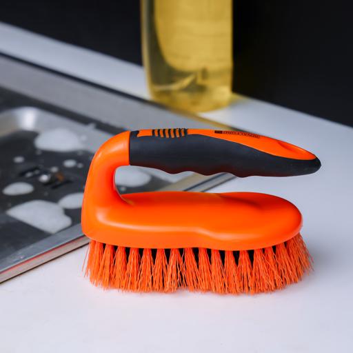 display image 1 for product Floor/Dish Brush, with Gripped Handle, RF2356-FB | Flexible Stiff Bristles | Heavy Duty Brush for Bathroom, Shower, Sink, Carpet, Floor