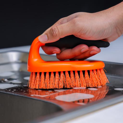 display image 3 for product Floor/Dish Brush, with Gripped Handle, RF2356-FB | Flexible Stiff Bristles | Heavy Duty Brush for Bathroom, Shower, Sink, Carpet, Floor