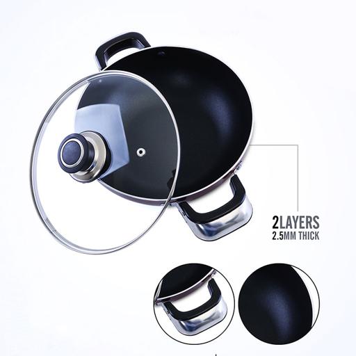 display image 6 for product Royalford Aluminium Wok Pan With Glass Lid, 22 Cm - Induction Safe Frying Pan With Durable Non-Stick