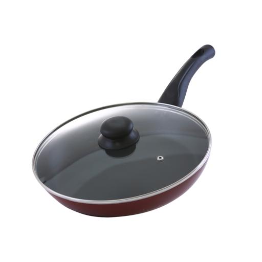 Aluminum Deep Fry Pan with Glass Lid Non Stick Insulated Handle 22cm-28cm  Black