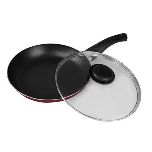 Aluminum Deep Fry Pan with Glass Lid Non Stick Insulated Handle 22cm-28cm  Black