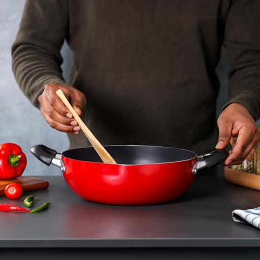 display image 1 for product Royalford RF324WP26 Kadai Wok Pan | 26 CM | Induction Safe | with Durable Non-Stick Granite Coating  | Frypan & Heat-Resistant Handles | Cookware Casserole Pan |Ideal for Frying, Sauteing, Cooking & More