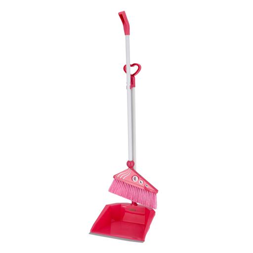 display image 0 for product Royalford RF4477PN Plastic Broom with Dustpan Set - Hand Broom with Synthetic Stiff Bristles - Broom Set Having Frayed and Angled Tips - Cleaning Tool Perfect for Home or Office Use
