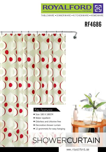 display image 1 for product Peva Shower Curtain, Quality PVC Material, RF4686 | Odourless & Chlorine-Free Water-Repellent Shower Curtain| Ideal for Home, Guest Room, Hotel Bathroom