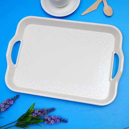 display image 4 for product Royalford Melamine White Pearl Handle Tray, 15 Inch