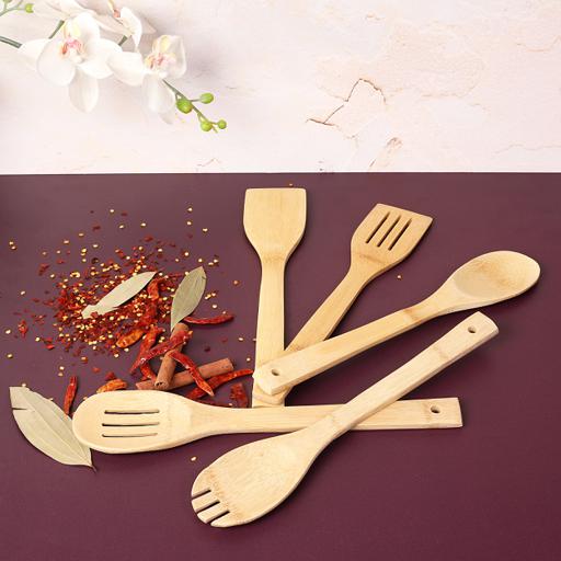 5pcs/pack Bamboo Wooden Measuring Spoon Set For Kitchen