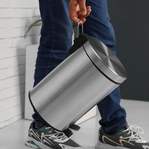 display image 2 for product Royalford RF5126 Stainless Steel Pedal Bin 7L, Kitchen Pedal Trash Bin | Stainless Steel Rubbish Bin with Soft Close Lid, Foot Pedal, Flat Lid & Strong Plastic Inner Bucket | Fingerprint Proof & Rust Resistant |Odor Free & Hygienic