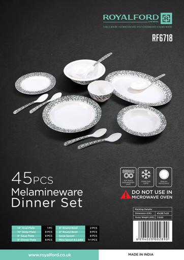 display image 14 for product Royalford Melamine Ware Dinner Set, 45 Pcs