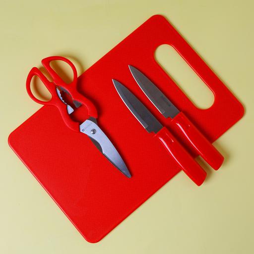 display image 3 for product Royalford Kitchen Knife Set 4 Pc - Includes 2 Knife Set With Cutting Board And A Scissor - All-In-One