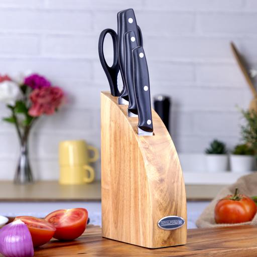display image 4 for product Royalford 5Pcs Kitchen Tool Set - Potable Block, Stainless Steel, Black, 3 Piece Knife, Kitchen