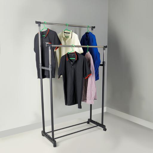 display image 3 for product Royalford Stainless Steel Garment Cloth Dryer Rack - 2 Adjustable Garment Rack Poles, Hanging Rail