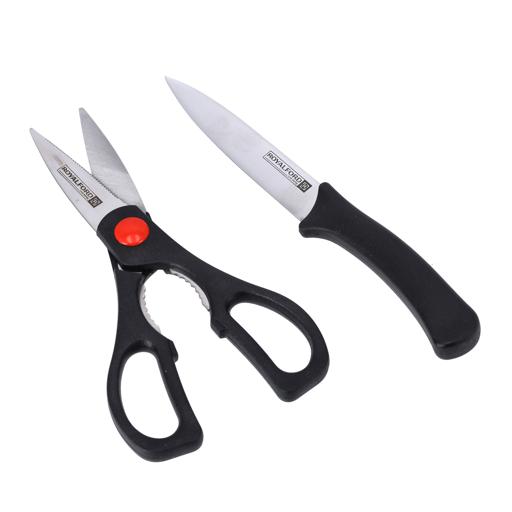 display image 0 for product Royalford 2Pcs Utility Knife Set - Knife & Scissor With Stainless Steel Sharp Blades, Comfortable