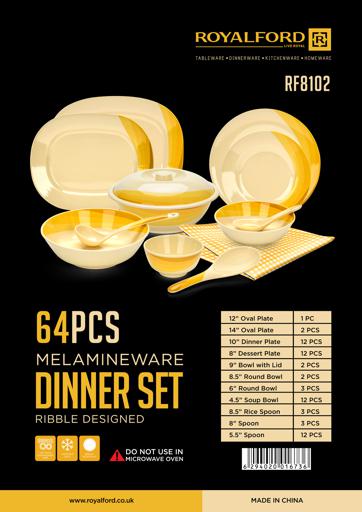 display image 11 for product Royalford RF8102 Ribble Designed Melamine Dinner Set, 64 Pcs