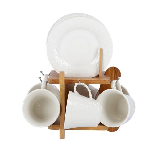 display image 6 for product Royalford 12Pcs Porcelain Cup & Saucer Set With Wooden Stand - Ideal For Daily Use - Non-Toxic