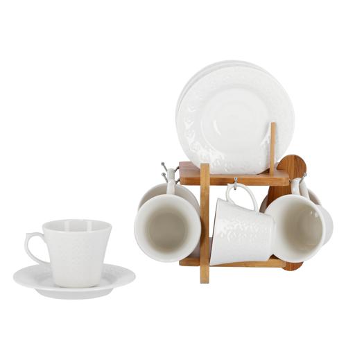 Royalford 12Pcs Porcelain Cup & Saucer Set With Wooden Stand - Ideal For Daily Use - Non-Toxic hero image