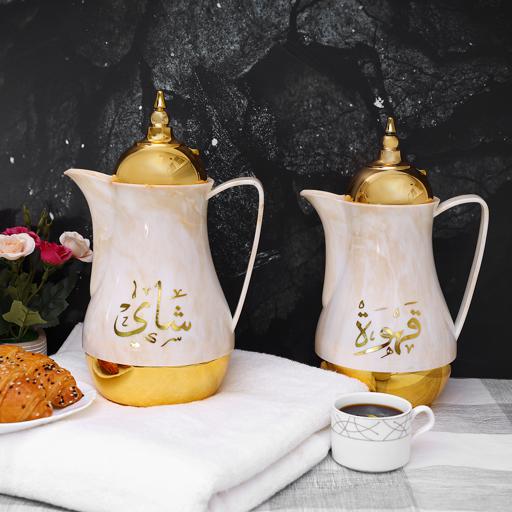 display image 2 for product Royalford 1L 2 Pieces Marble Tea & Cawa Set - Portable & Leak-Resistant Double Wall