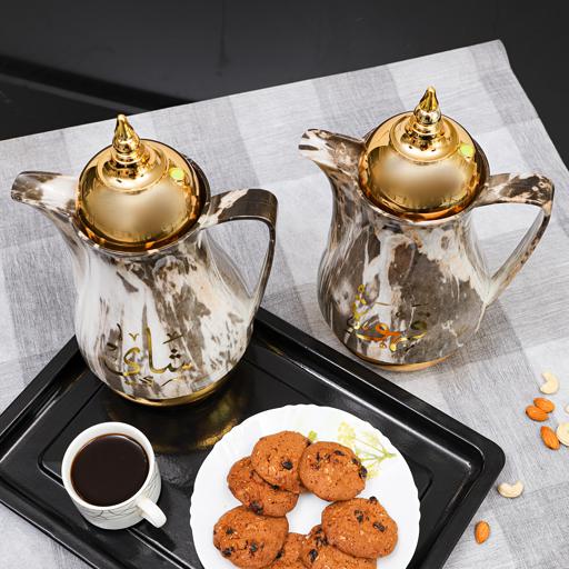 display image 3 for product Royalford 1L+1L 2 Pieces Marble Tea & Cawa Set - Portable & Leak-Resistant Double Wall