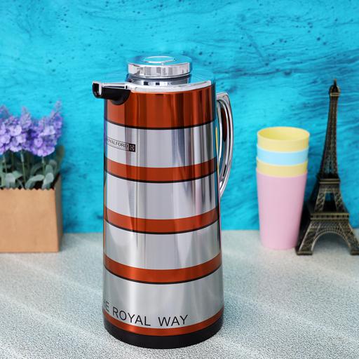 display image 3 for product Royalford 1L Double Wall Golden Figured Vacuum Flask - Portable Heat Insulated Thermos For Keeping
