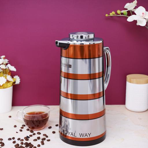display image 2 for product Royalford 1L Double Wall Golden Figured Vacuum Flask - Portable Heat Insulated Thermos For Keeping