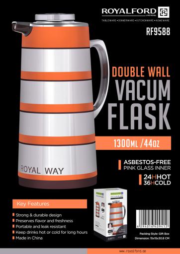 display image 9 for product Royalford 1.3L Double Wall Golden Figured Vacuum Flask - Portable Heat Insulated Thermos For Keeping