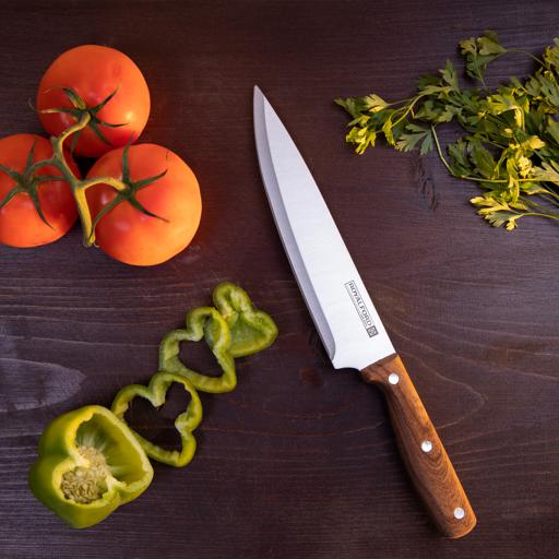 display image 2 for product Royalford 8" Chef Knife With Wooden Finish - All-Purpose Small Kitchen Knife - Ultra Sharp Stainless