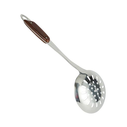 display image 6 for product Stainless Steel Skimmer with Wooden Finish Handle - Slotted Skimmer Spoon for Kitchen Frying Food, Pasta, Spaghetti, Noodle, Fries - Hot Pot Net Drainer/Strainer Ladle Strimmer