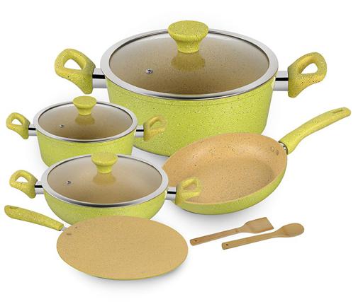 display image 0 for product Royalford 10Pcs Forged Aluminium Cookware Set - 3 Layer Granite Coating Saucepan With Lid, Fry Pan