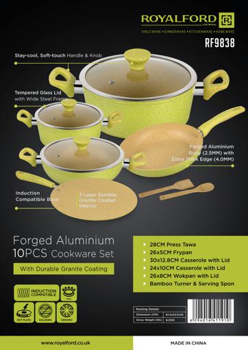 display image 13 for product Royalford 10Pcs Forged Aluminium Cookware Set - 3 Layer Granite Coating Saucepan With Lid, Fry Pan
