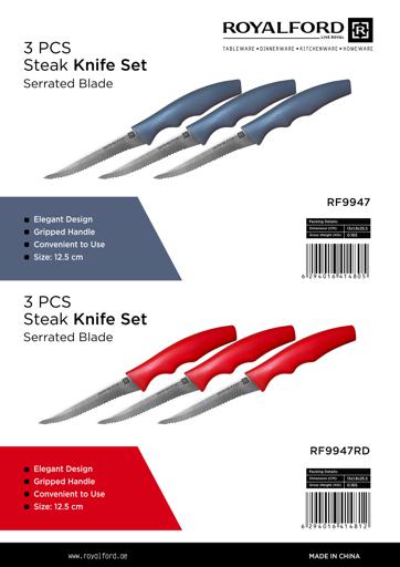 display image 7 for product 3Pc Steak Knife Set&Teeth Blade/Red 1X36