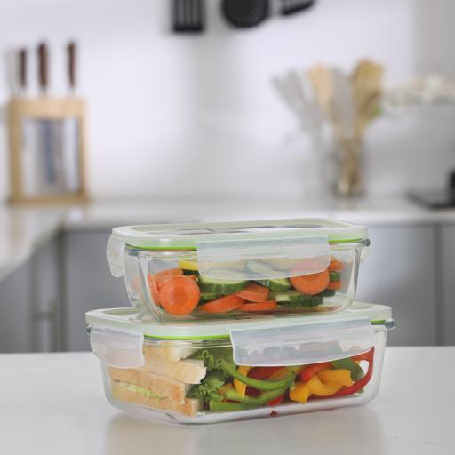 2Pcs Glass Airtight Container with Lids, RF9985, Durable Heat Resistant  Borosilicate Glass Container, Dishwasher/ Oven/ Freezer safe